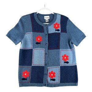VTG Breckenridge Petite Sweater Patchwork Cardigan‎ Flower Retro Womens Medium